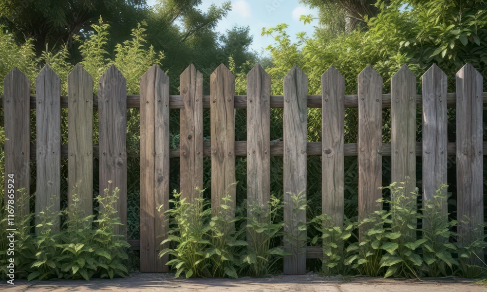 Weathered wooden fence with overgrown vegetation, growth, natural, leaf Weathered wooden fence with overgrown vegetation, growth, natural, leaf