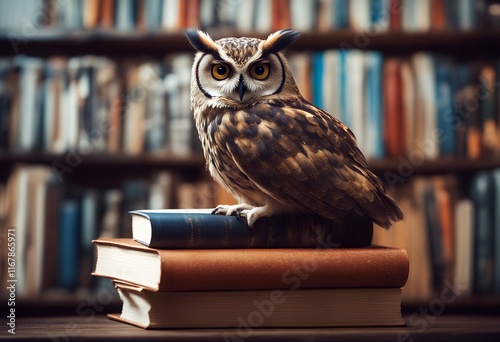 Wallpaper Mural books owl sitting graphics large colorful Torontodigital.ca