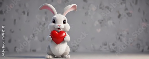 Cartoon rabbit holding a heart with love expression,  rabbit,  endearing,  heart