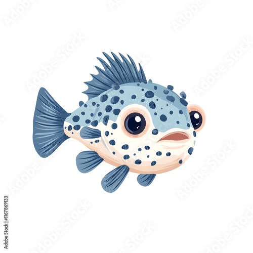 Pufferfish Icon with Tetrodotoxin 2D Cartoon Logo for Children's Literature on White Background photo