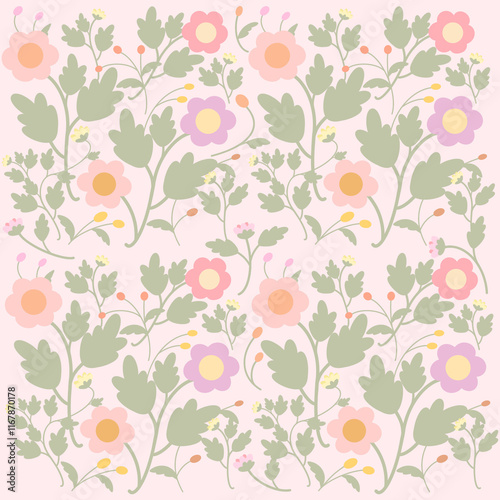 Cute pastel blossom and leaves pattern for fabric and background.Untitled Artwork