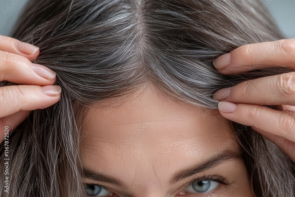 Naklejka premium Discovering silver strands during a moment of reflection in natural light