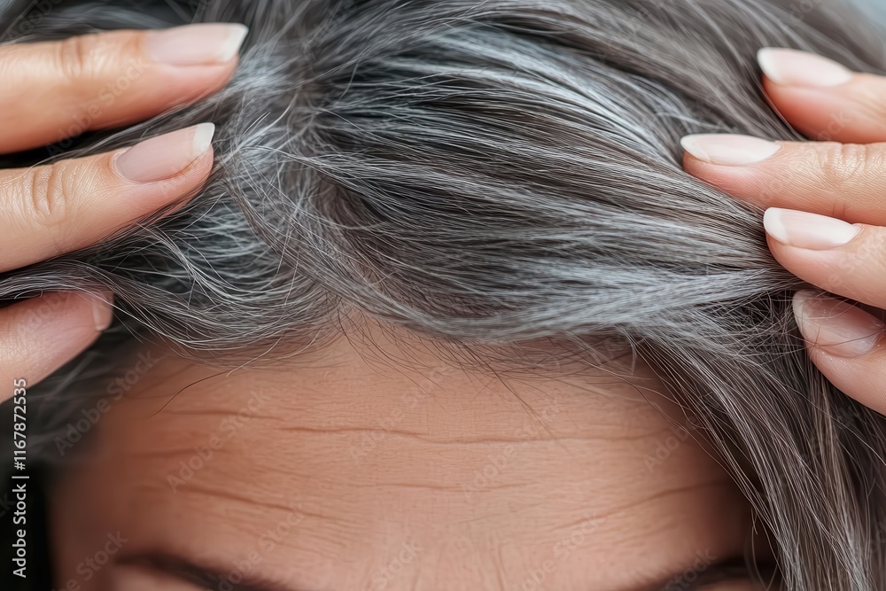 Obraz premium Exploring the beauty of natural gray hair and the journey of embracing age with confidence