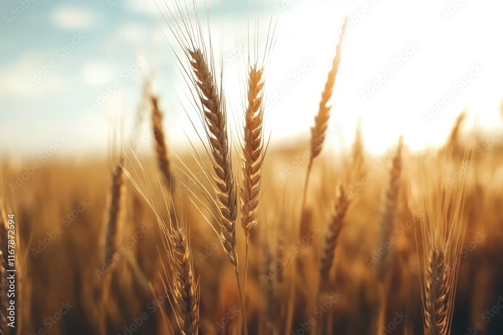 Golden wheat swaying gently in a sunlit field at dusk, embracing the beauty of nature's harvest Golden wheat swaying gently in a sunlit field at dusk, embracing the beauty of nature's harvest