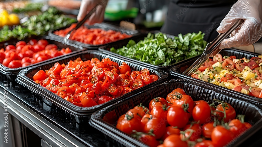 Assorted Fresh Tomatoes And Vegetables In Containers Assorted Fresh Tomatoes And Vegetables In Containers