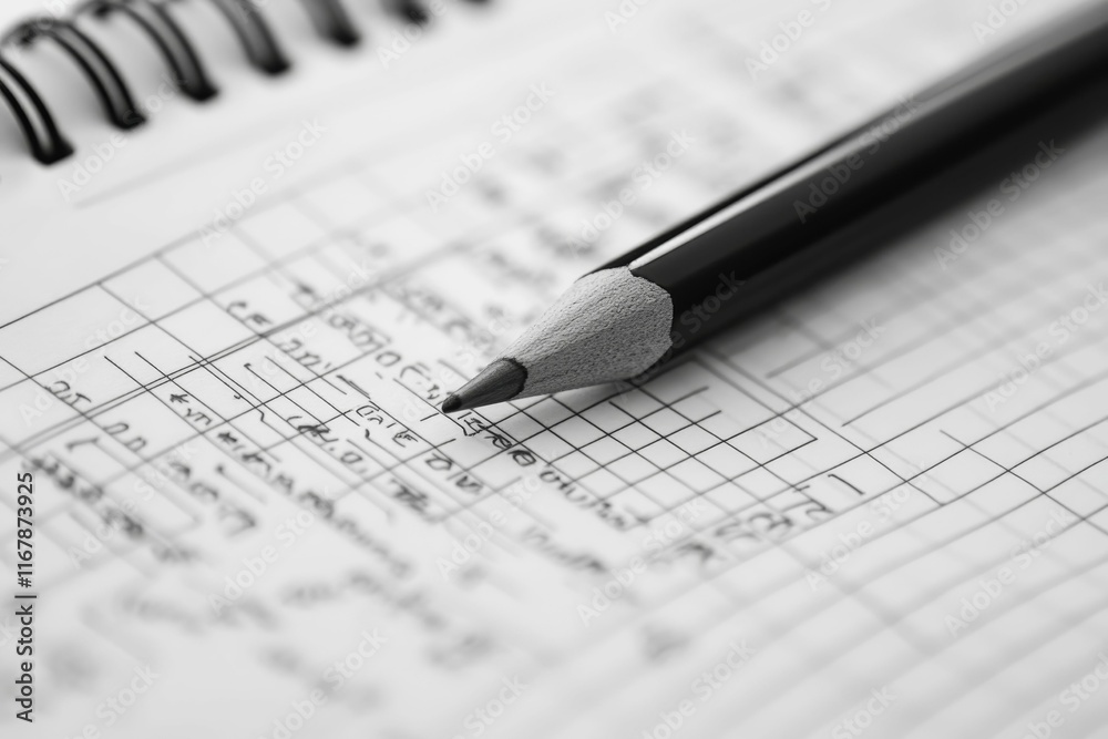 Pencil on gridded paper; handwritten notes. Pencil on gridded paper; handwritten notes.