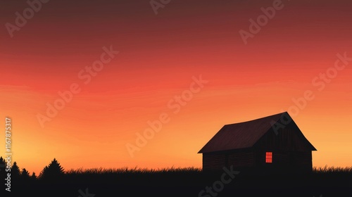 Rustic Charm: Silhouette of an Old Barn Against a Majestic Sunset - Capturing the Essence of Rural Beauty and Heritage