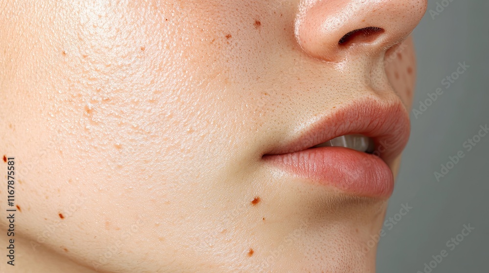 Obraz premium Close-up of woman's face, natural beauty, skincare, studio shot, smooth skin.