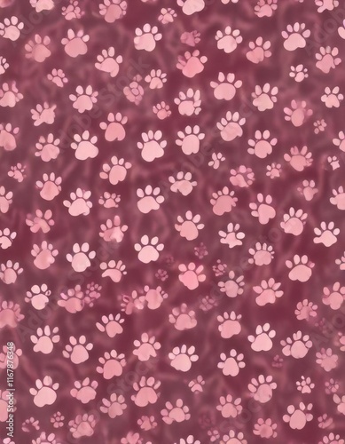 Isolated vector dog paw print pattern as a romantic background wallpaper for Valentine's Day, pet love, heart design