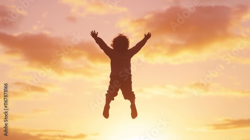 Wallpaper Mural Carefree Joy: Silhouette of Child Jumping on Beach at Sunset Torontodigital.ca