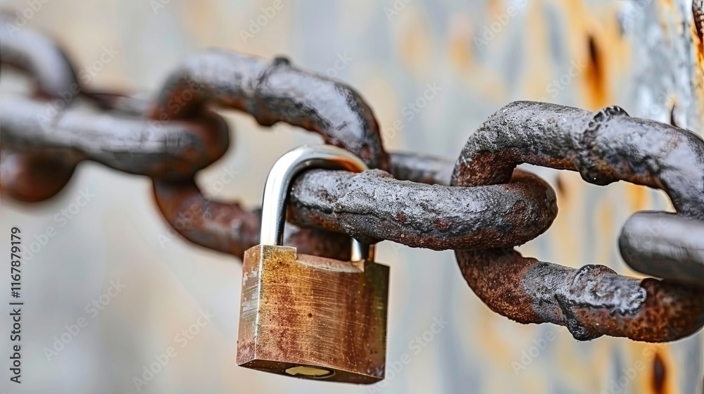 A detailed close-up of a sturdy padlock on a rusty metal chain, symbolizing security and the prohibition of weapons. A detailed close-up of a sturdy padlock on a rusty metal chain, symbolizing security and the prohibition of weapons.