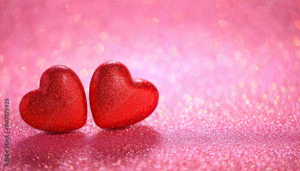 Fototapeta premium Romantic Red Hearts on Glittering Pink Background: A Valentine's Day Image