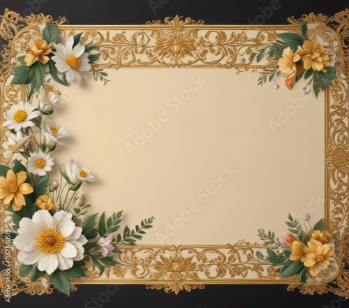 Wallpaper Mural Vintage paper scroll with intricate golden border and delicate flowers ,  vintage,  gold,  scroll Torontodigital.ca
