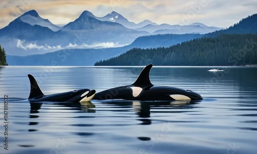 Orcas in the Majestic Alaskan Fjord: A Breathtaking View