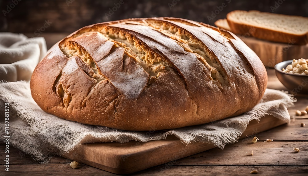 Home baked bread from sourdough rye, rustic bread, place for your advertising Home baked bread from sourdough rye, rustic bread, place for your advertising