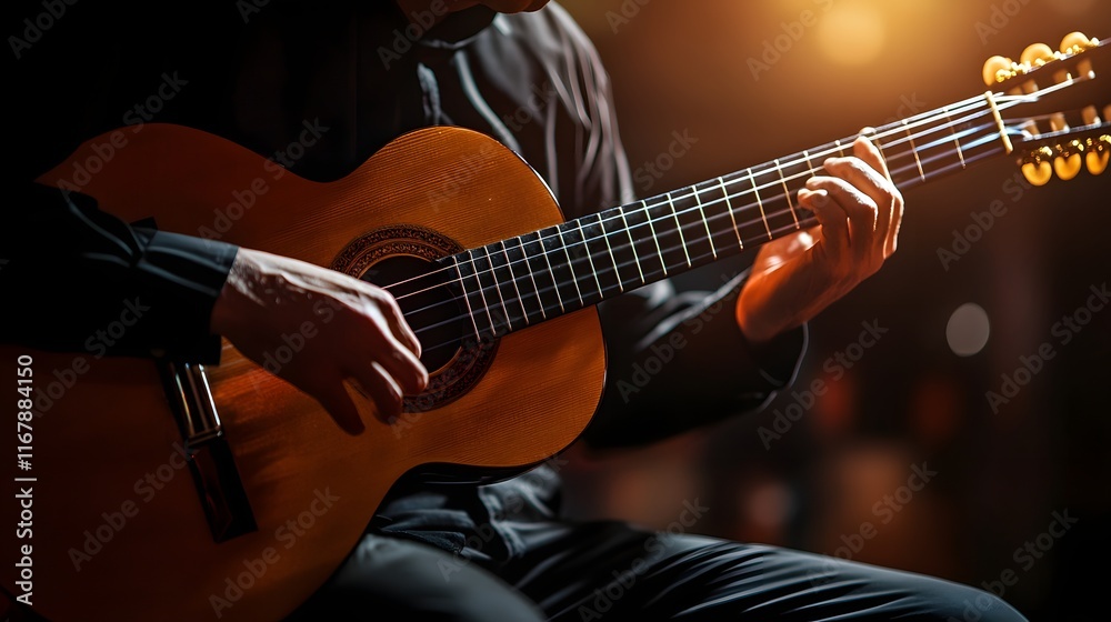 Obraz premium Musician Playing Classical Guitar In Concert
