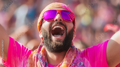 Enthusiastic Cricket Fan in Team Colors Cheering in Stadium - Capturing Spirit of Cricket Culture photo