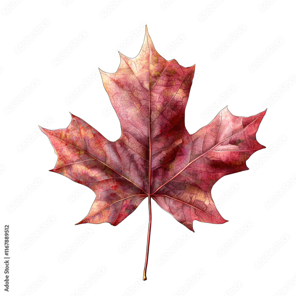 Vibrant red maple leaf with intricate details and texture Vibrant red maple leaf with intricate details and texture