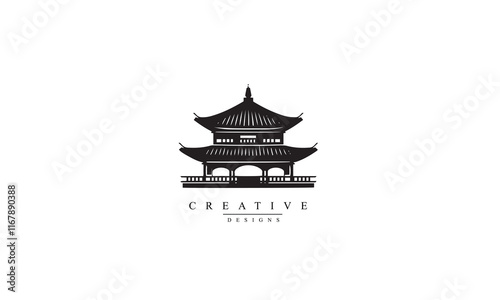 traditional building korean roof culture black logo design vector graphic symbol icon illustration 