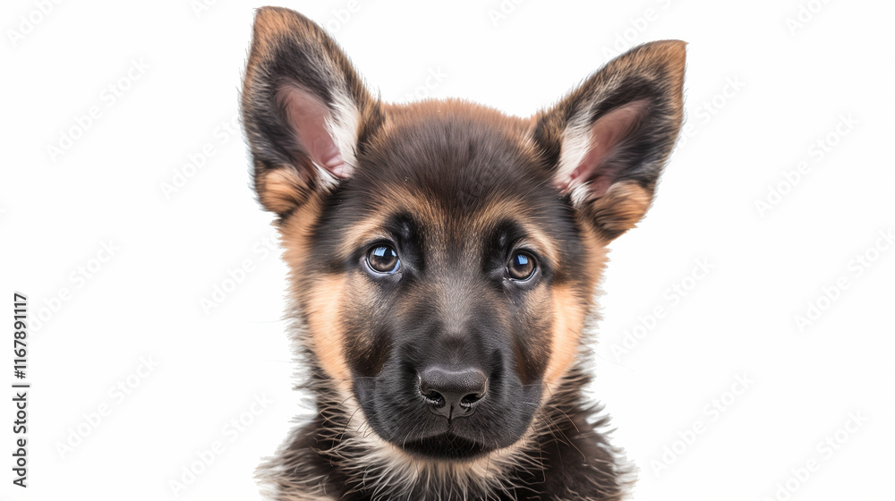 Adorable German Shepherd puppy head portrait on a white background, highlighting its alert ears and expressive eyes. Perfect for pet photography, dog lovers, or breed-specific designs. Adorable German Shepherd puppy head portrait on a white background, highlighting its alert ears and expressive eyes. Perfect for pet photography, dog lovers, or breed-specific designs.