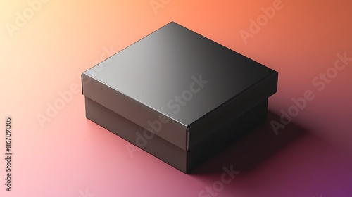A prototype box mockup with photorealistic details, positioned at an angled view with a high-quality gradient background 