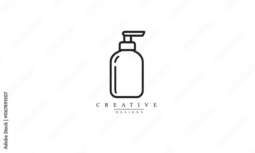 Dispenser pump bottle line icon black design white background Dispenser pump bottle line icon black design white background