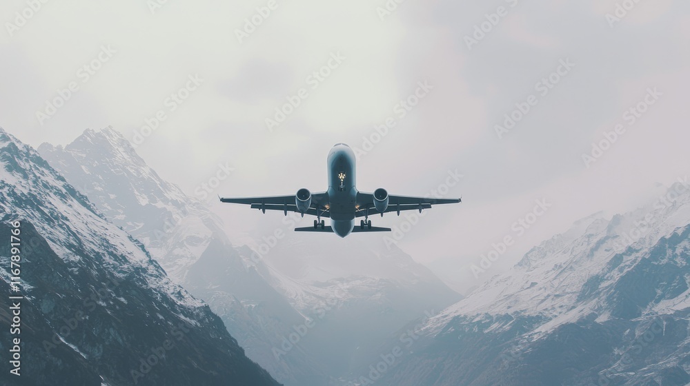 Flight of Adventure: Airplane Soaring Over Majestic Mountain Range in Spectacular Takeoff Scene Flight of Adventure: Airplane Soaring Over Majestic Mountain Range in Spectacular Takeoff Scene