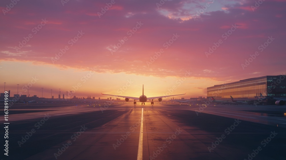 Embracing the Journey: Airplane Taxiing at Sunset for Adventure and Exploration Embracing the Journey: Airplane Taxiing at Sunset for Adventure and Exploration