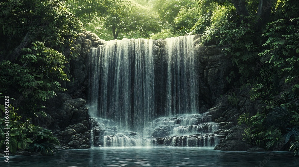 Serene Waterfall in Lush Tropical Paradise Serene Waterfall in Lush Tropical Paradise