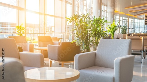 Elegant Airport Lounge Experience: Passengers Relaxing with Refreshments Before Flight