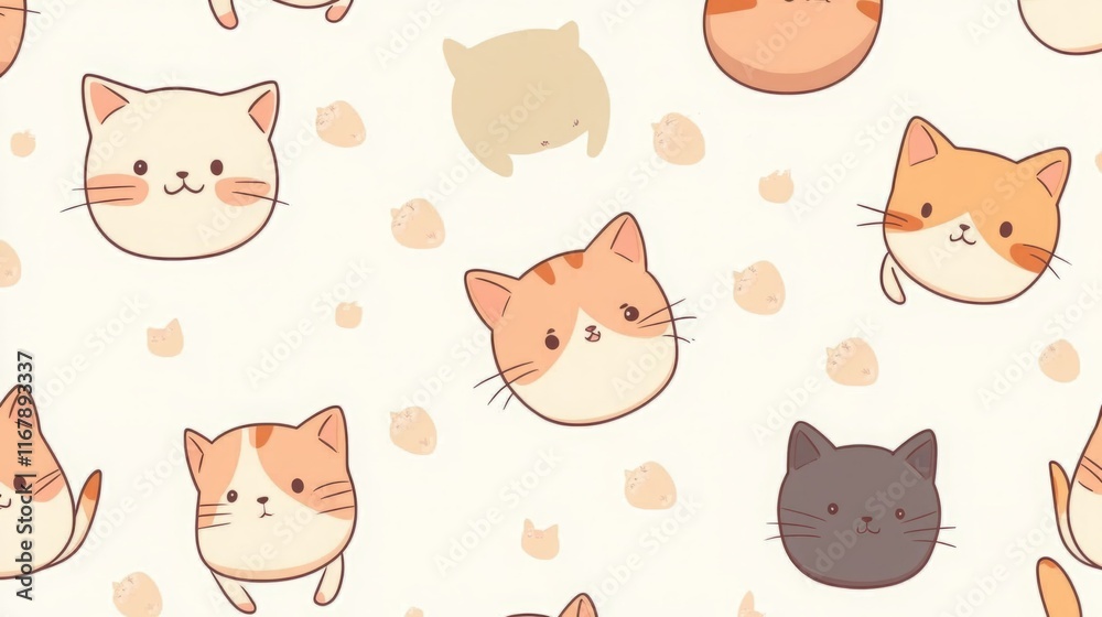 custom made wallpaper toronto digitalAdorable cartoon cats in various colors and poses. A cheerful, playful design.