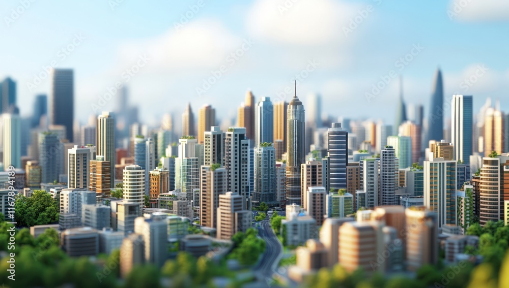 Fototapeta premium Miniature Cityscape Under a Sunny Sky