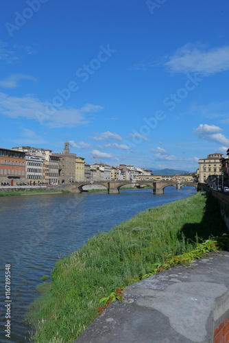The Daily Life of the Arno River in Florence, Romantic Italy