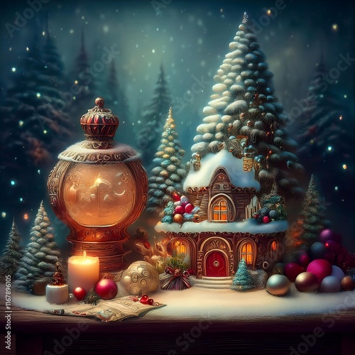 Vintage New Year and winter composition; the concept of celebration