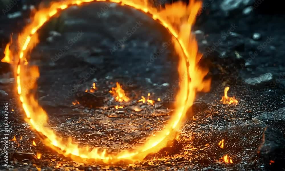 A Mysterious Flaming Portal Surrounded by Fiery Elements, Evoking a Sense of Adventure and Otherworldliness in a Dark with ai generated.