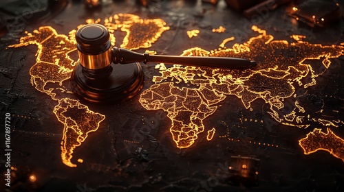 Gavel and World Map Concept for Justice and Law photo