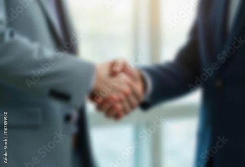 photo of two business man hand shaking office background realistic image
