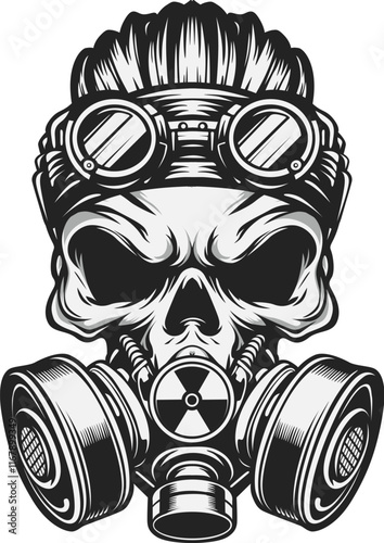 Cyberpunk rider skull with retro hair wearing rider attribute