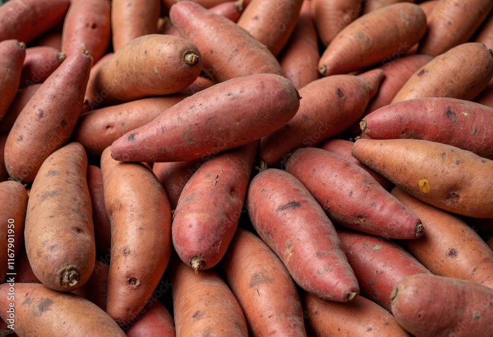 Pile of sweet potatoes, brown with some red hues Pile of sweet potatoes, brown with some red hues