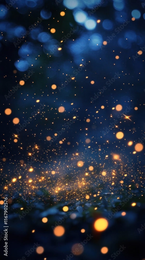 Fototapeta premium Magical night sky background with shimmering glitter twinkling lights and blurred ethereal particles Stunning digital with a festive celebratory atmosphere perfect for holiday new year