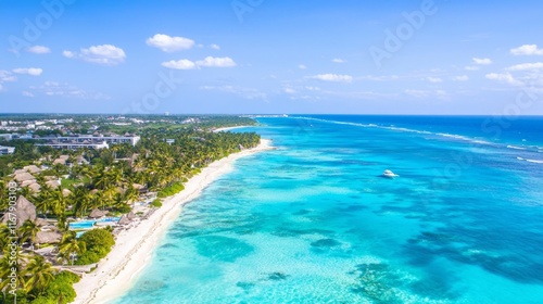 Paradise from Above: Stunning Aerial View of Pristine Tropical Coastline with Crystal Clear Blue Water and White Sandy Beaches