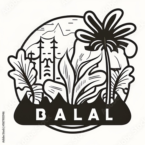 Balal: A Monochromatic Tropical Landscape Illustration photo