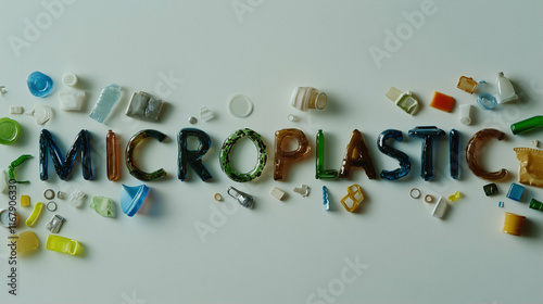 Microplastics environmental pollution impact with plastic waste motion for eco awareness photo