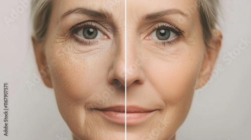 Elderly womana??s face close-up: Facelift and rejuvenation results.
