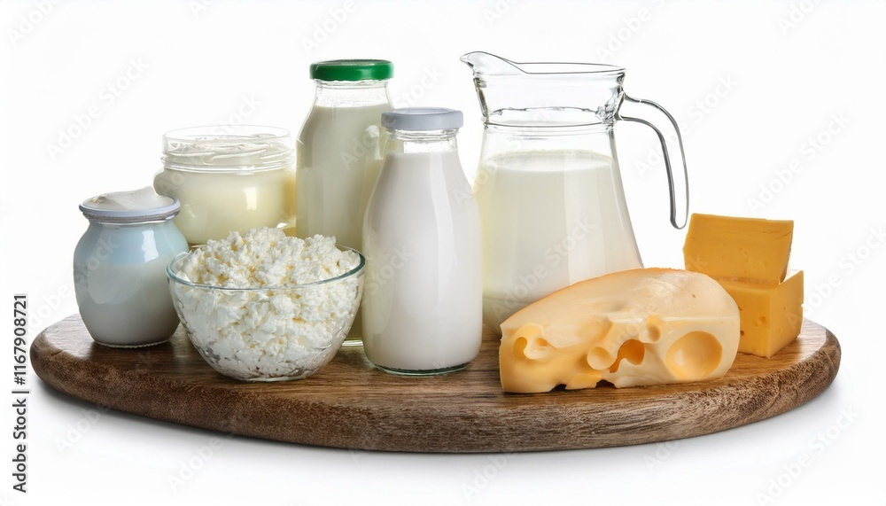 different fresh dairy products isolated on white different fresh dairy products isolated on white