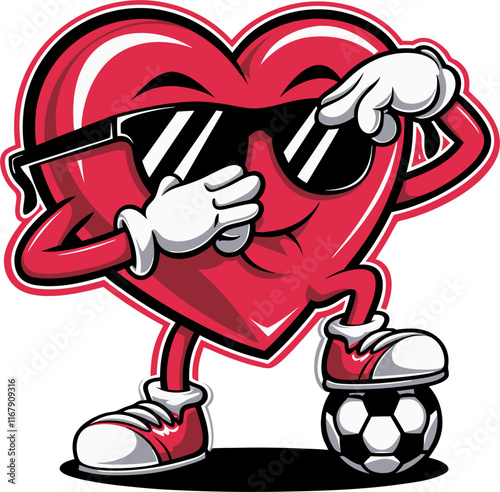 Cool Red Heart Character: Sunglasses, Soccer.
