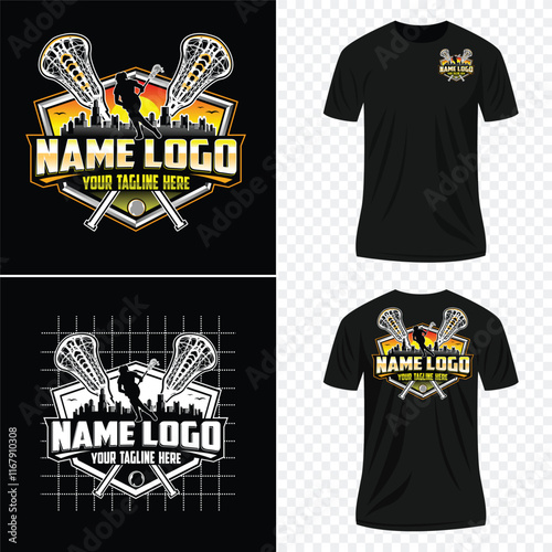 Lacrosse tournament with classic badge logo design. Logo design for women lacrosse club. Sports lax lacrosse team club team logo template vector