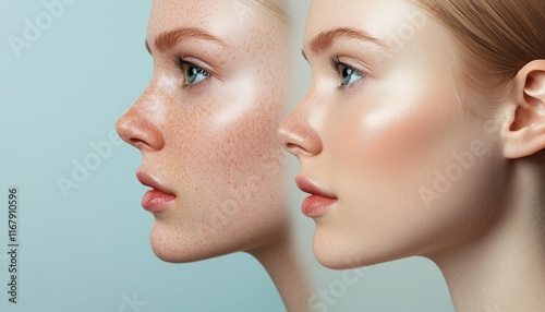 Side-by-side shots skin rejuvenation from dry and dull to radiant and hydrated