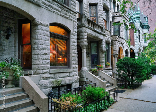 Chicago Gold Coast area, 19th century stone townhouses.