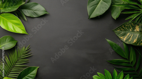 Lush Greenery Frame on Dark Background  photo